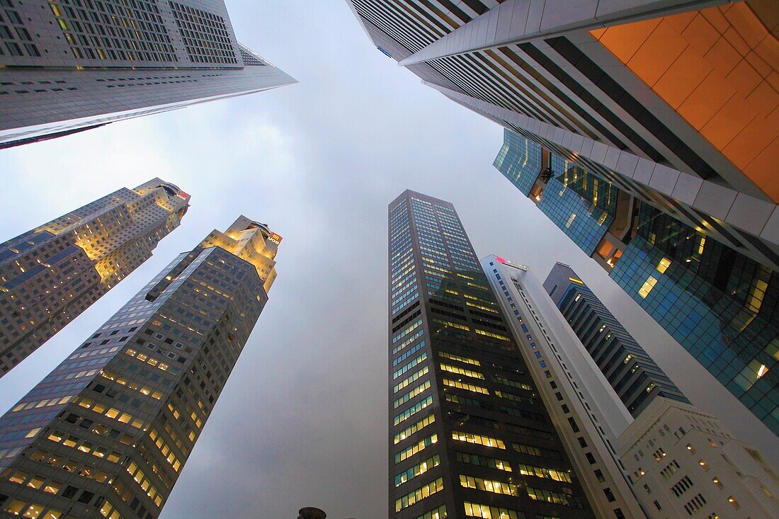 Singapore, Raffles Place, skyscrapers, highrise office buildings,.