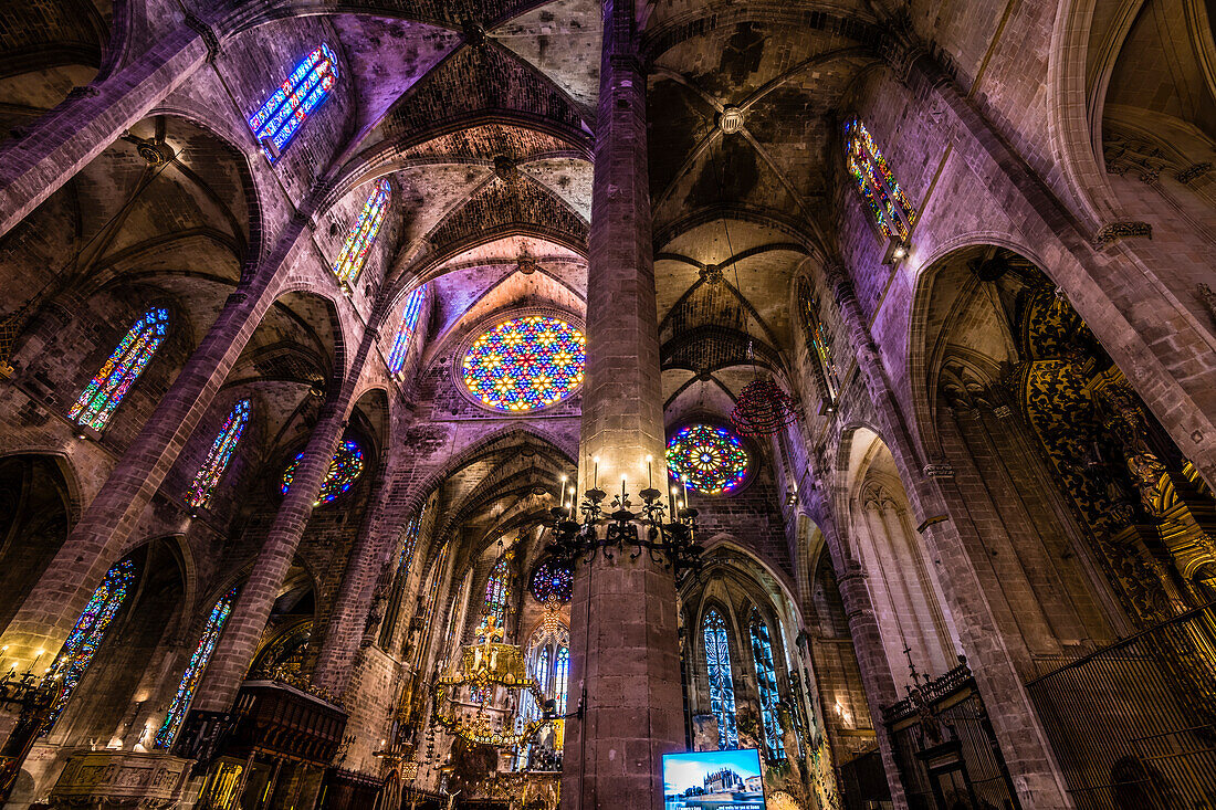 Innenraum mit Rosetten der Ostfront, Kathedrale La Seu, Palma de Mallorca, Mallorca, Spanien