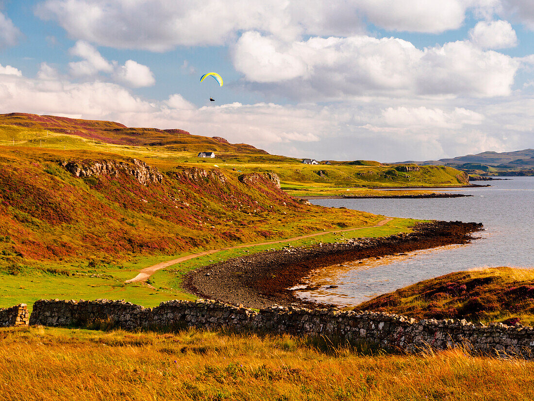 Paragliding in the Highlands,Coral beach,Isle of Skye,Scotland,Great Britain,Europe