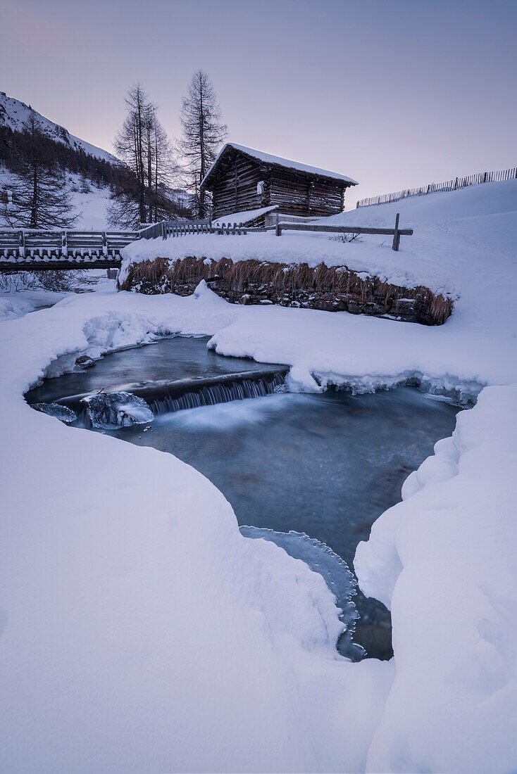 The house of the river in Fex Valley in Engadine, St Moritz, canton of Graubünden, Engadine, Switzerland, Europe