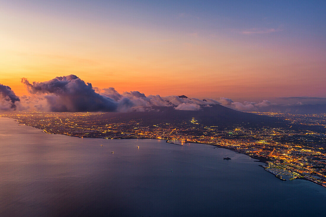 Gulf of Naples, Campania, Italy. High angle view of the Gulf of Naples and Vesuvius