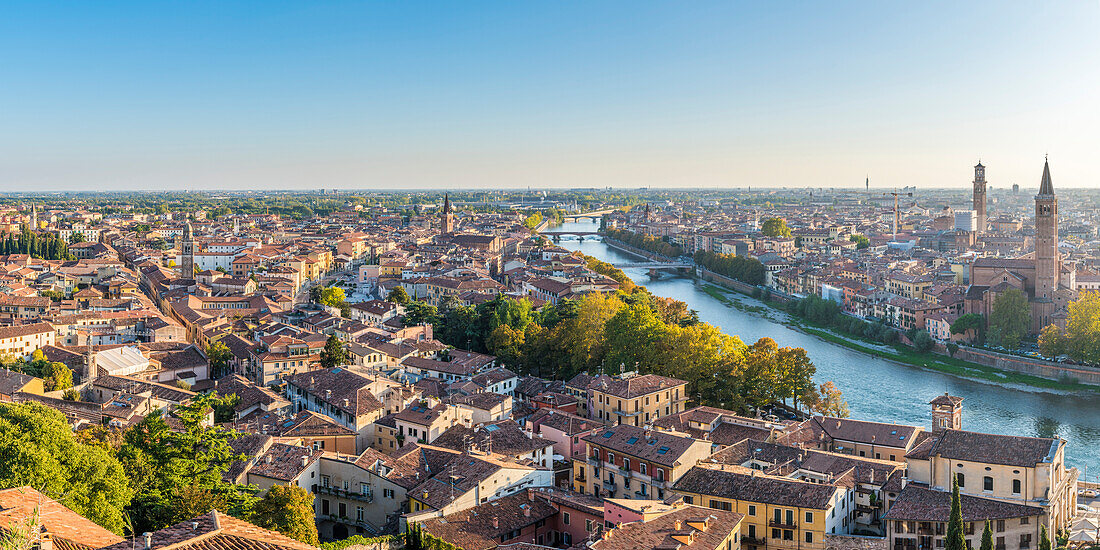 View of Adige river and Verona old town. Verona, Veneto, Italy