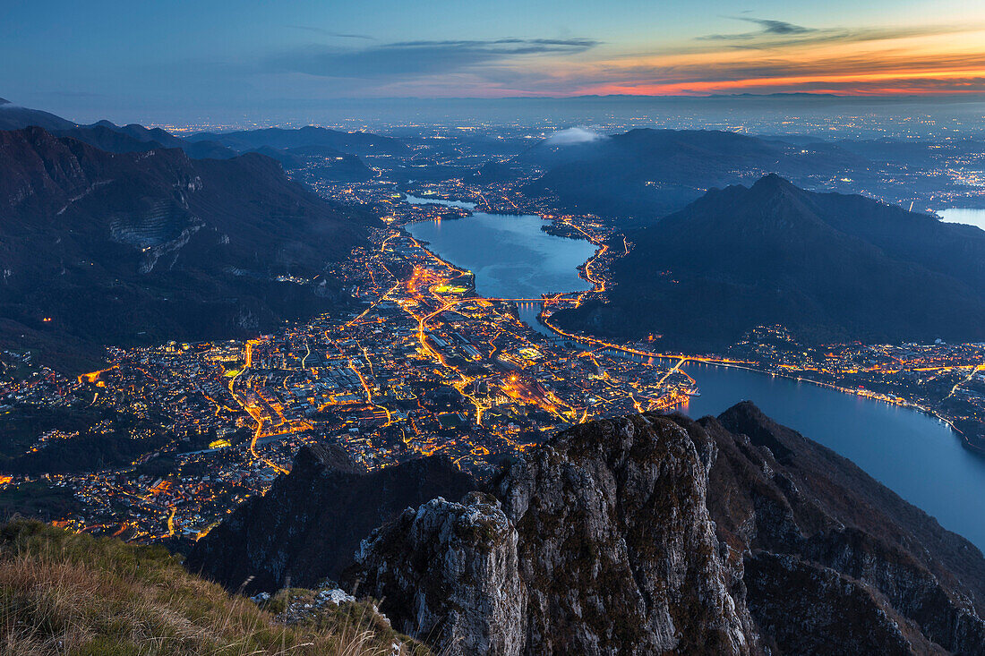 Evening view on Lecco, lake Como, Lombardy, Italy, Europe