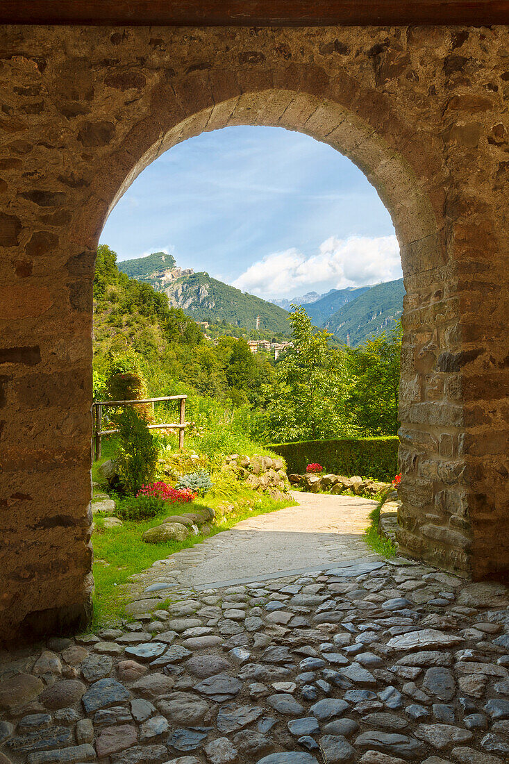 The entrance of Cornello dei Tasso, Camerata Cornello, Bergamo province, Brembana valley, Lombardy, Italy, Europe
