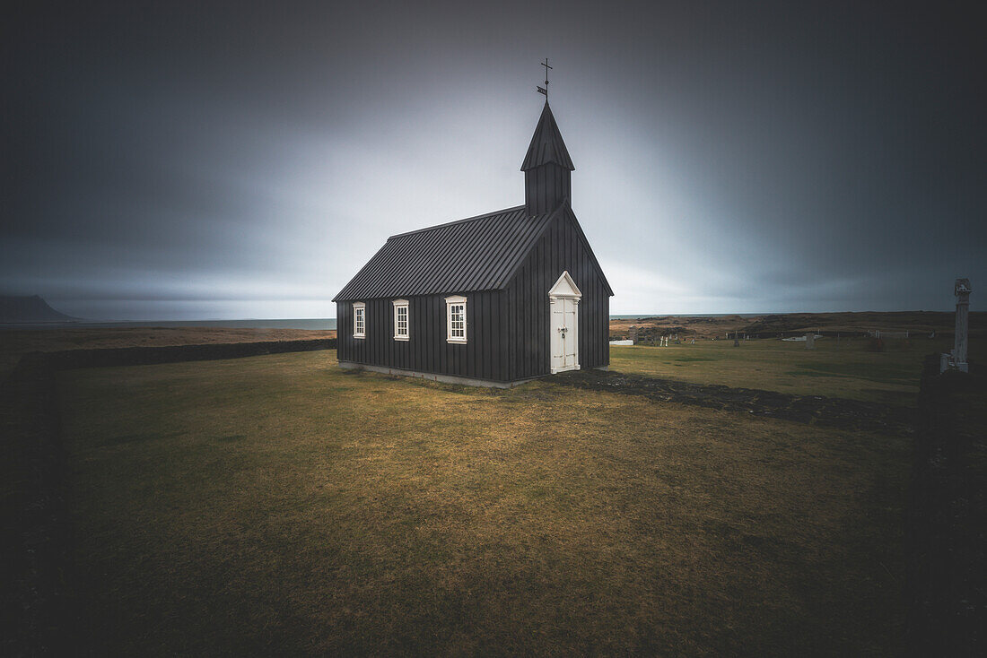 Budir, Snaefellsnes Peninsula, Western Iceland, Iceland. The black church of budir