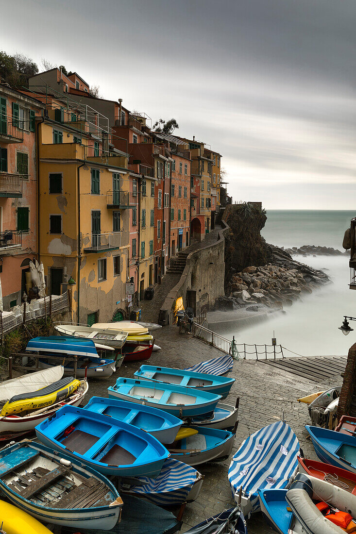 seastorm in Riomaggiore, Cinque Terre, municipality of Riomaggiore, La Spezia provence, Liguria, Italy, Europe