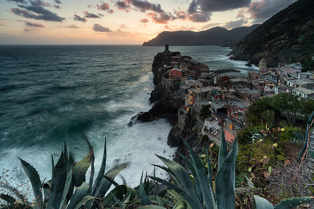 sunset in Vernazza, Cinque Terre, municipality of Vernazza, La Spezia provence, Liguria, Italy, Europe