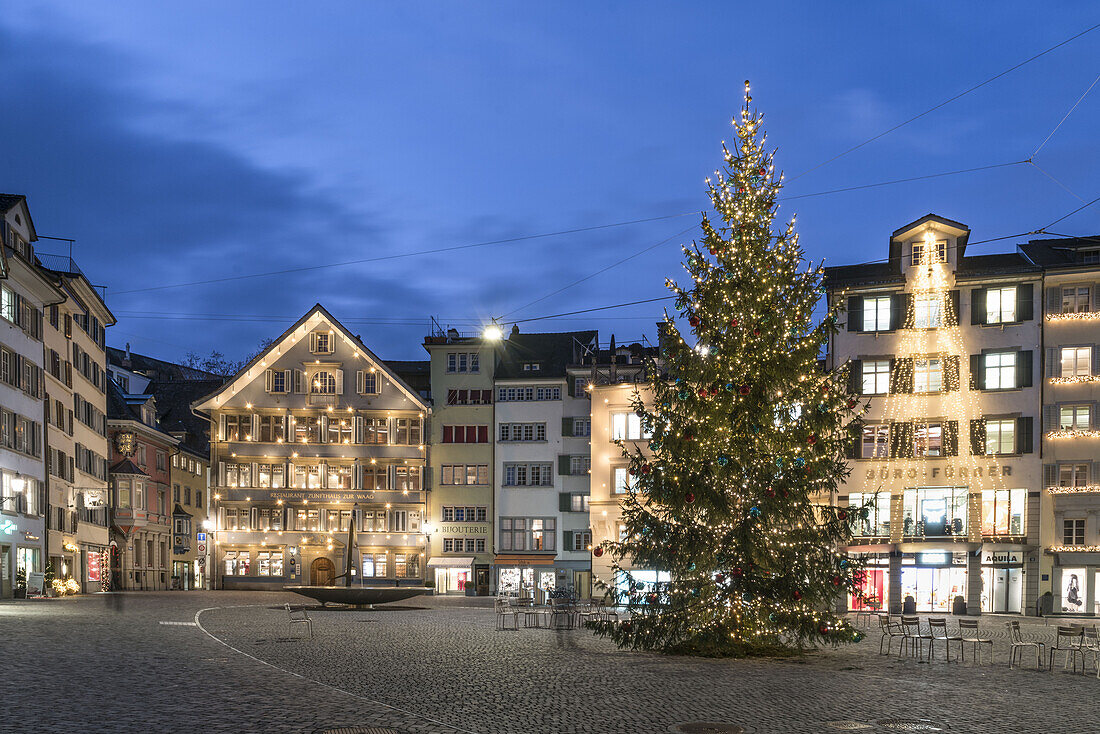 Munster square, Muensterhof, christmas tree, old city center, Zurich, Switzerland