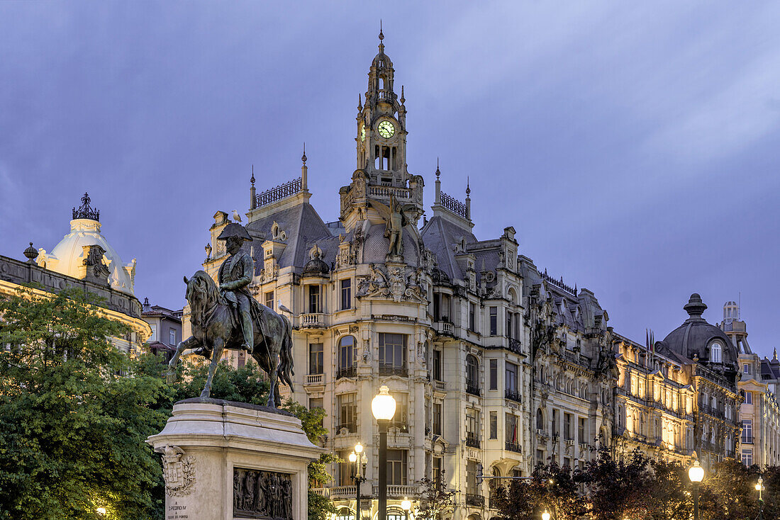 Equestrian statue of King Peter IV The Liberator on Liberty Square in Porto, Portugal