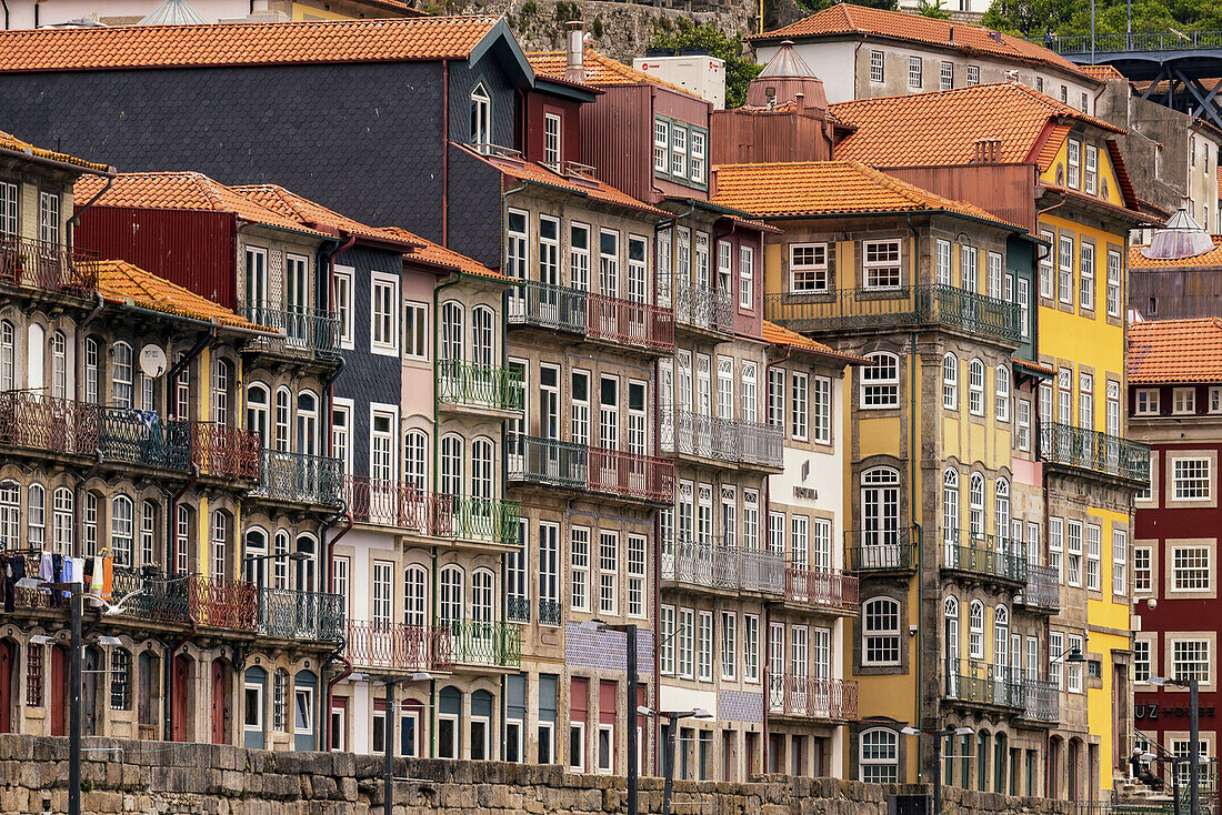 Old residential  buildings in Ribeira historic district , Porto, Portugal