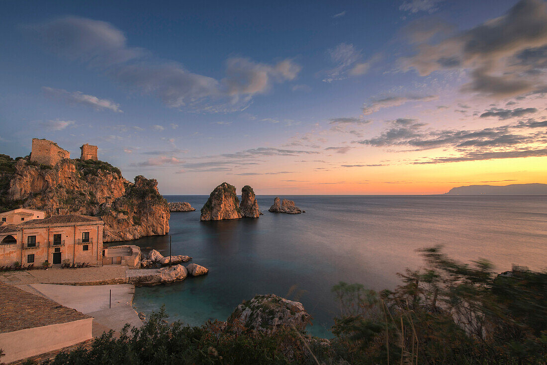 A beautiful sunrise at the Tonnara di Scopello,Castellamare del Golfo,Trapani,Sicily,Italy,Europe