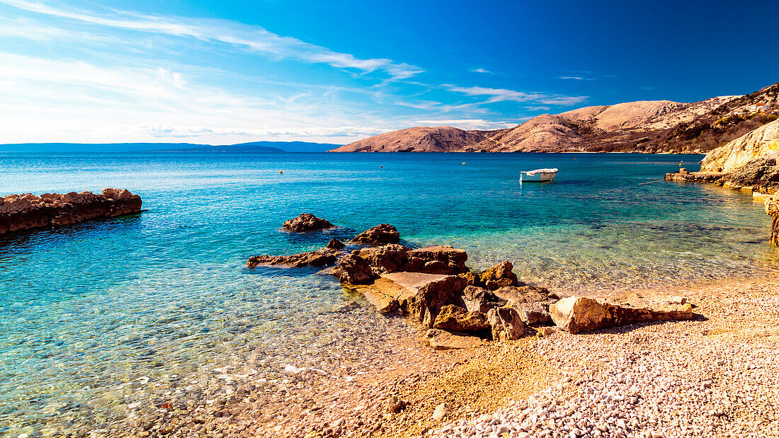 The beach of Stara Baska in Krk Island, Dalmatia, Adriatic Coast, Croatia.
