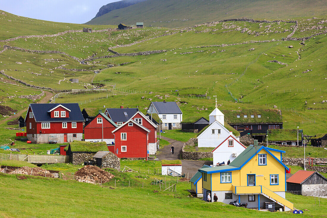 Traditional village of Mykines, Mykines island, Faroe Islands, Denmark