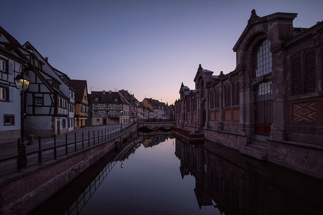 Buildings along a water canal in Colmar, Alsace, Haut-Rhin France