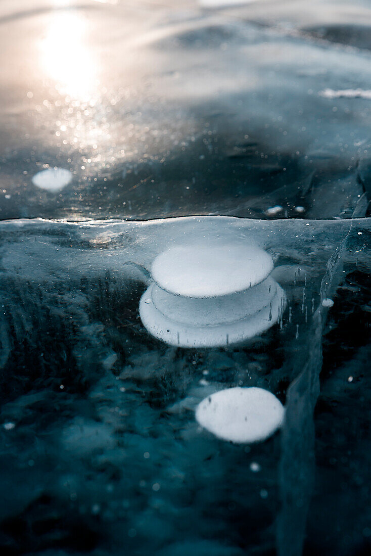 A bubbles of methane as a special form of the ice at lake Baikal, Irkutsk region, Siberia, Russia