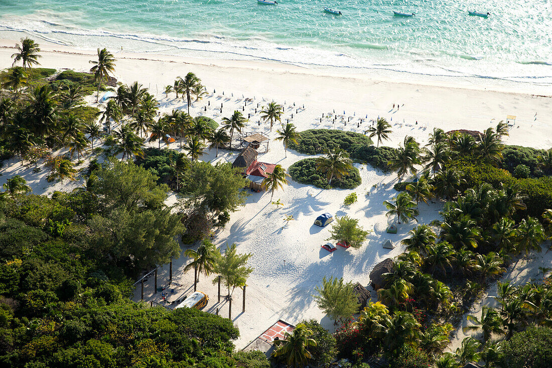Aerial view of Riviera Maya beach and tourist resort, Quintana Roo, Mexico