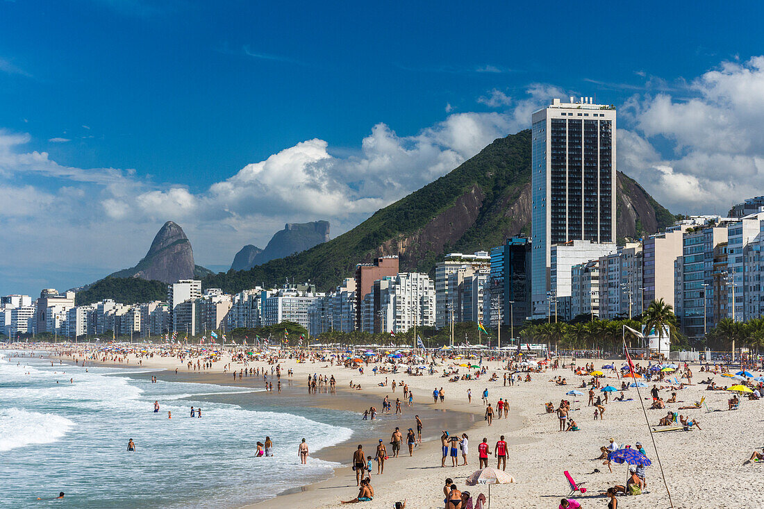 View of Copacabana Beach with people, Rio de Janeiro, Brazil