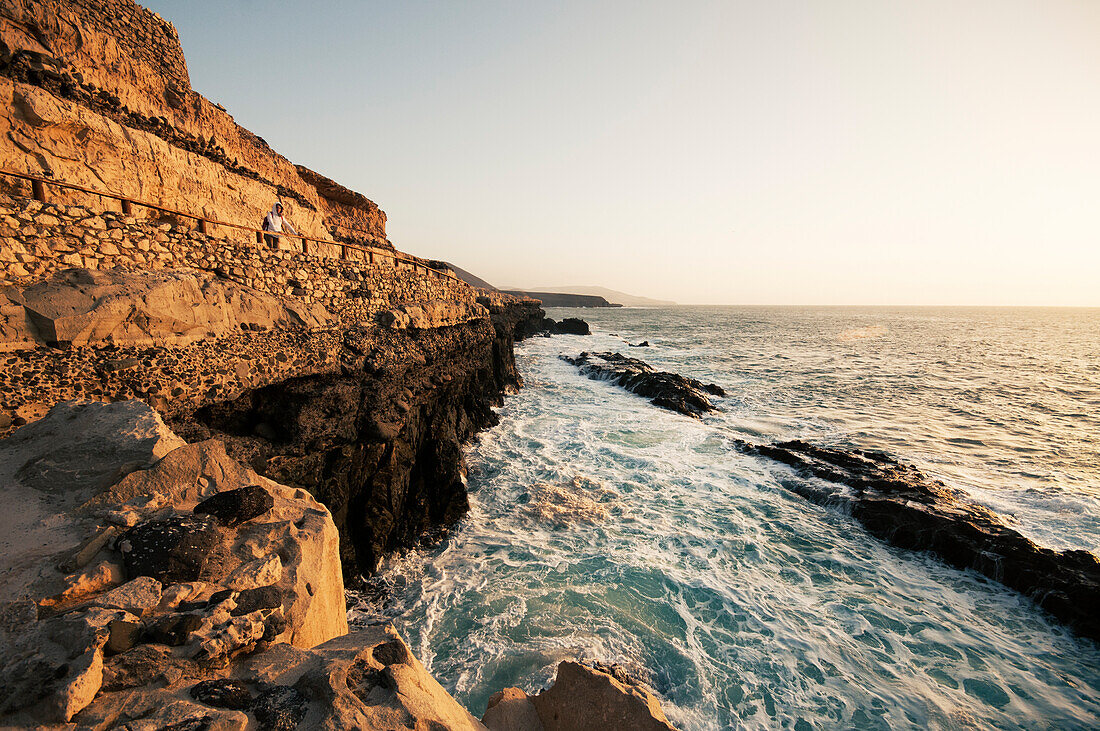 Scenery of clifftop footpath on seashore near Ajuy, Fuerteventura, Canary Islands, Spain