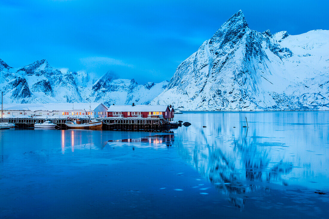 Winter landscape in Hamnoy, Moskenes, Lofoten islands, North Norway