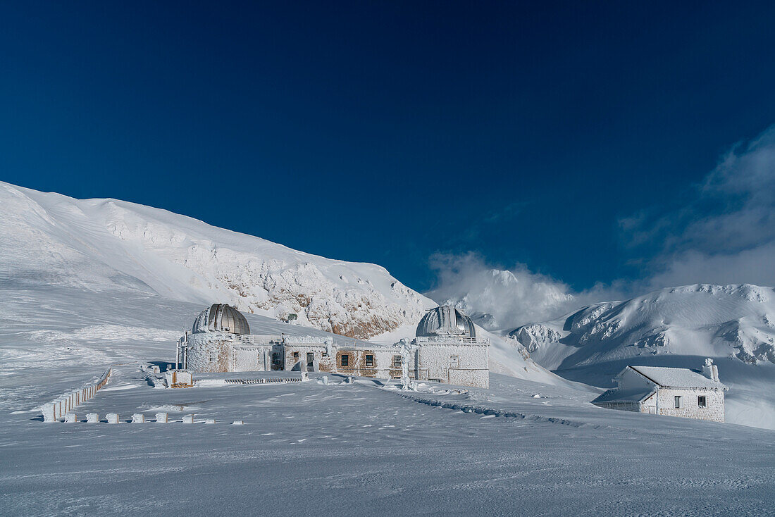 Astronomical observatory after an ice and wind storm, Campo Imperatore, L'Aquila province, Abruzzo, Italy, Europe