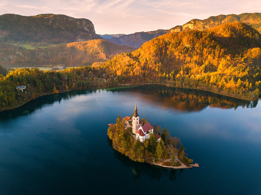 Bled Island and Lake Bled. Bled, Upper Carniolan region, Slovenia