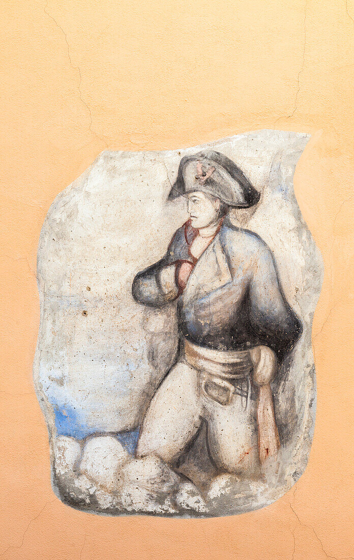 Figure of Napoleon Bonaparte painted on wall, Poggio, Elba Island, Livorno Province, Tuscany, Italy