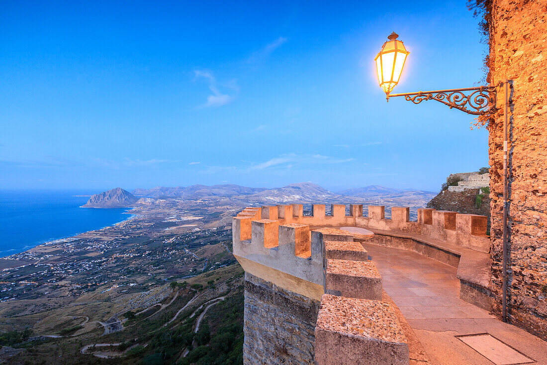 Terrace towards Monte Cofano, Erice, province of Trapani, Sicily, Italy