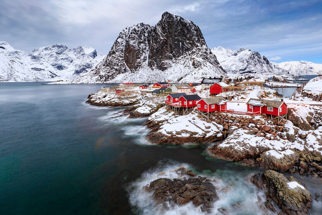 The small fishing village of Hamnoy in winter, Moskenes, Nordland county, lofoten islands, norway, europe