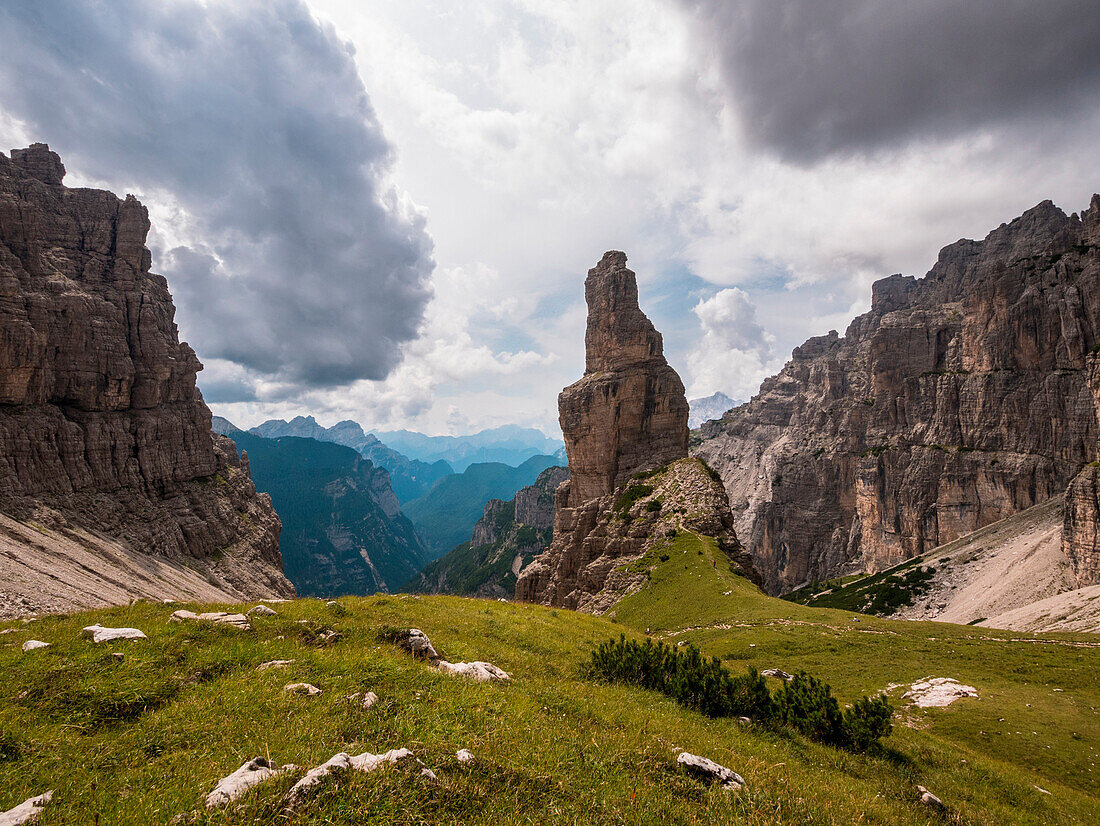The Campanile di Val Montanaia peak in the Natural Park of the Friulian Dolomites, Pordenone province, Friuli Venezia Giulia region, Italy, Alps, Europe