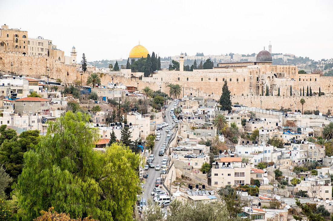 View old city of Jerusalem and the Dome of the Rock, Jerusalem, Israel, Middle East