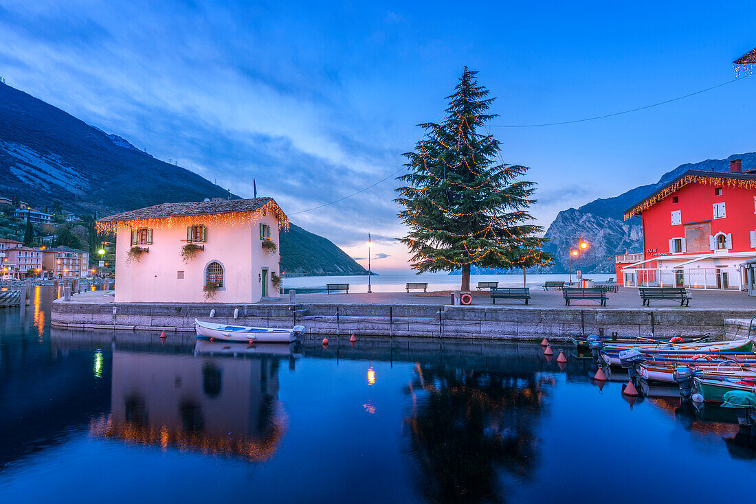 small port at dusk on Torbole Europe, Italy, Trentino region, Trento district, Torbole