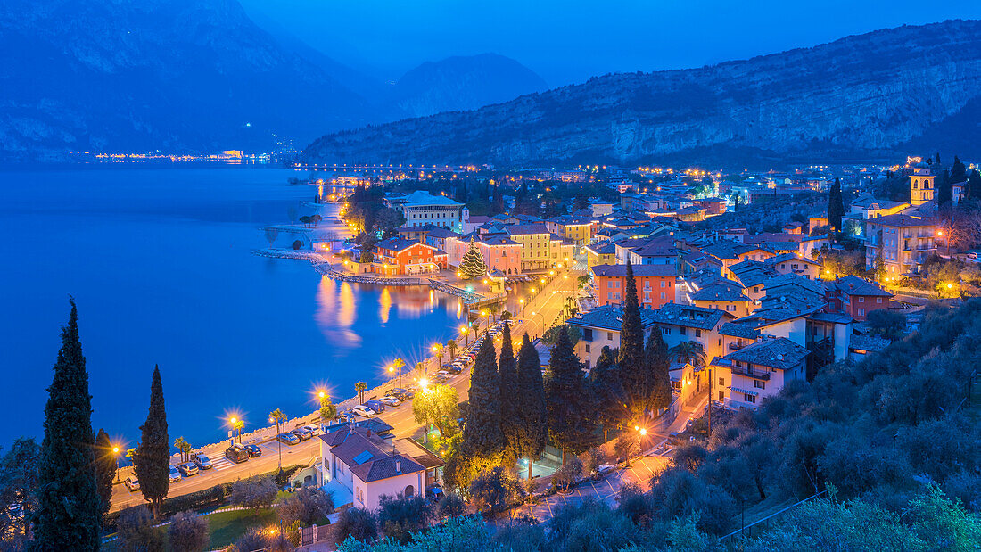 Torbole at night Europe, Italy, Trentino, Torbole