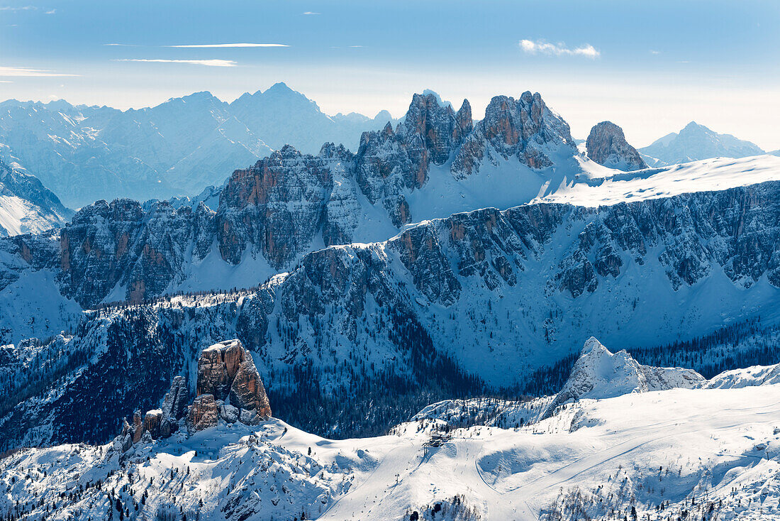 view of the Dolomites from the Lagazuoi refuge Europe, italy, Veneto, Belluno district, Falzarego pass