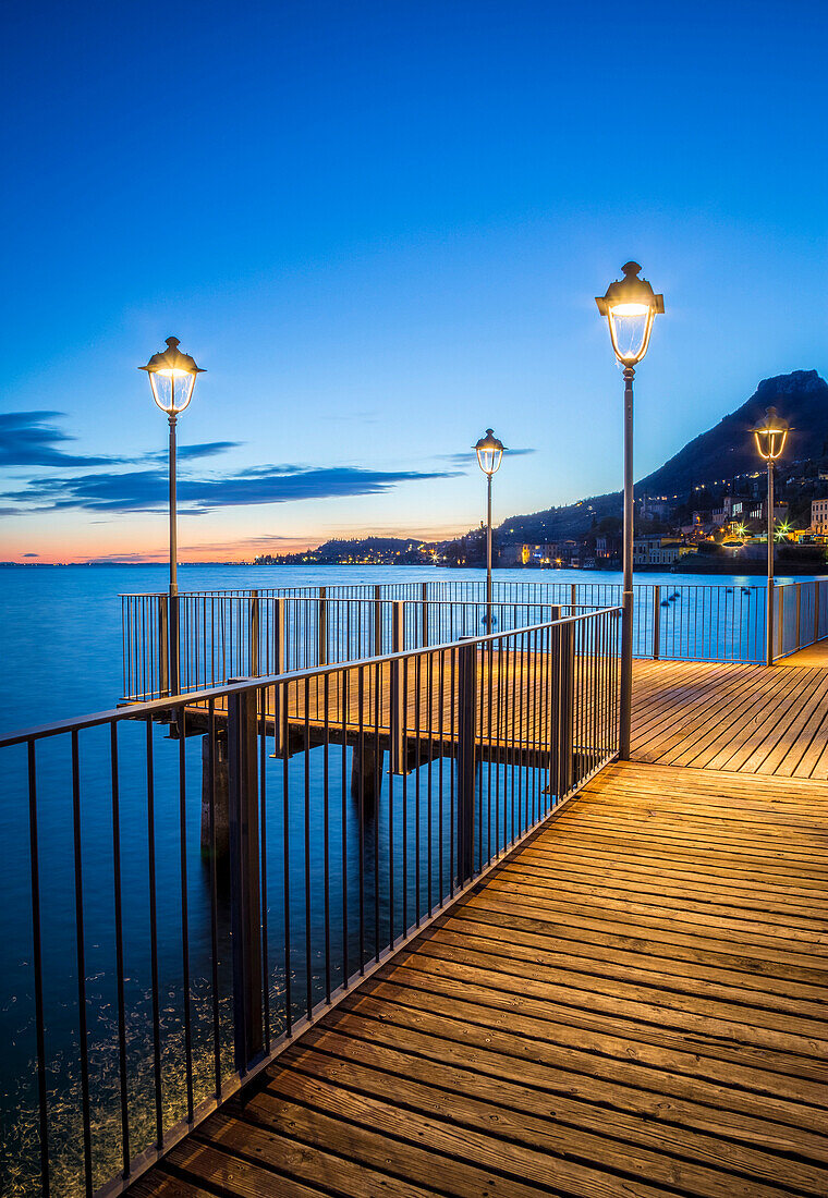 Gargnano village pier on Garda Lake, Brescia Province, Lombardy, Italy