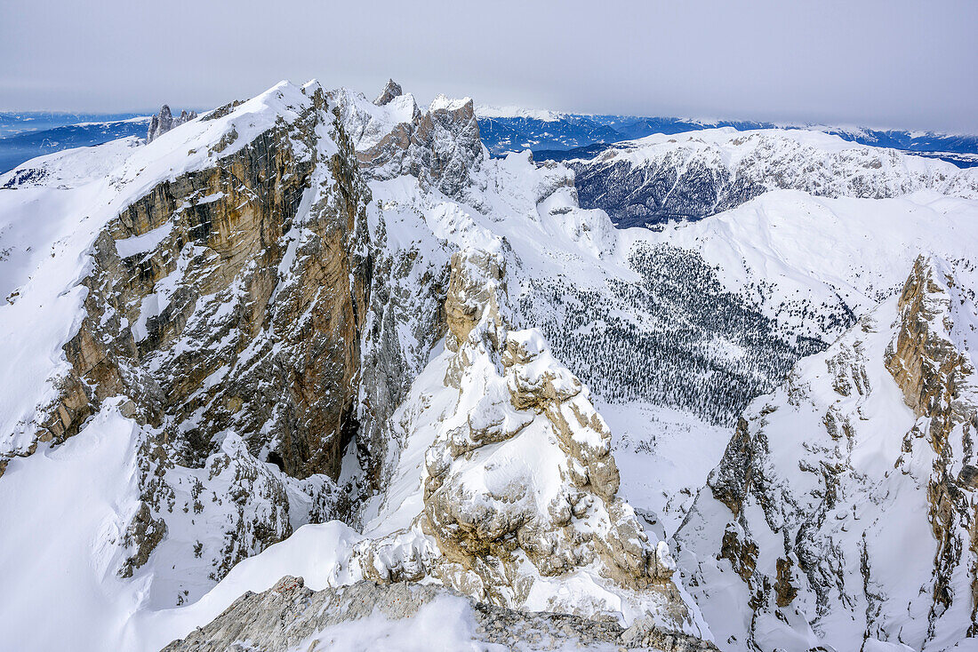 Felstürme der Puezspitze, Naturpark Puez-Geisler, UNESCO Weltnaturerbe Dolomiten, Dolomiten, Südtirol, Italien