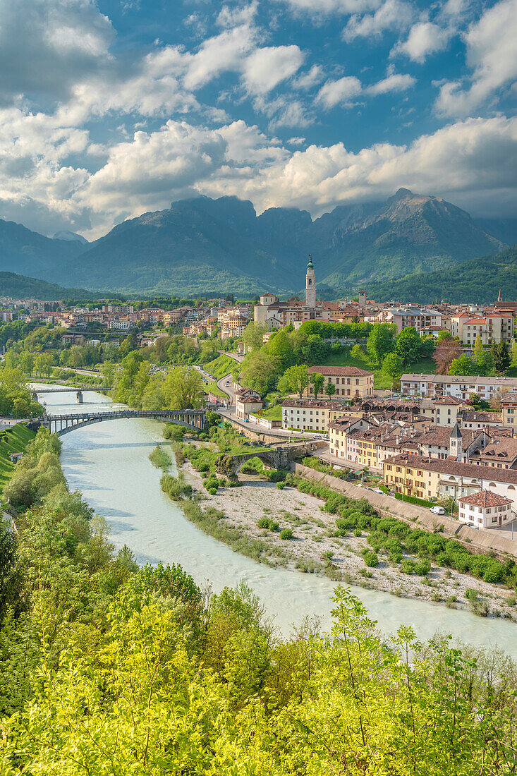Belluno, province of Belluno, Veneto, Italy, Europe. View of town and cathedral of San Martino.