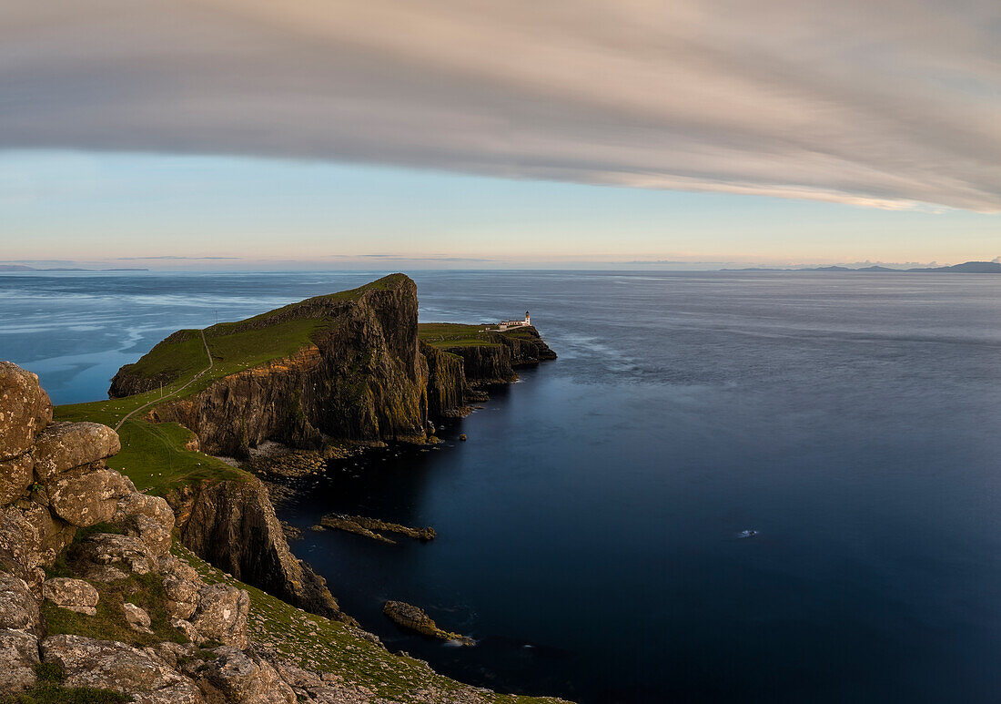 summer sunset at Neist Point Lighthouse, Isle of Skye, Inner hebrides, Scotland, Europe