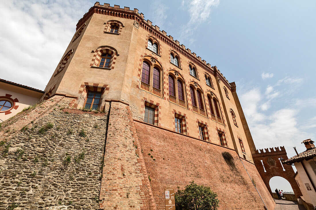 Langhe, Cuneo district, Piedmont, Italy. Langhe wine region, Barolo caste, entrance Wimu wine museum