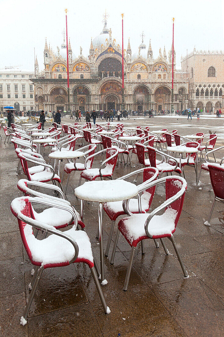St. Mark Square during a snowfall, Venice, Veneto, Italy