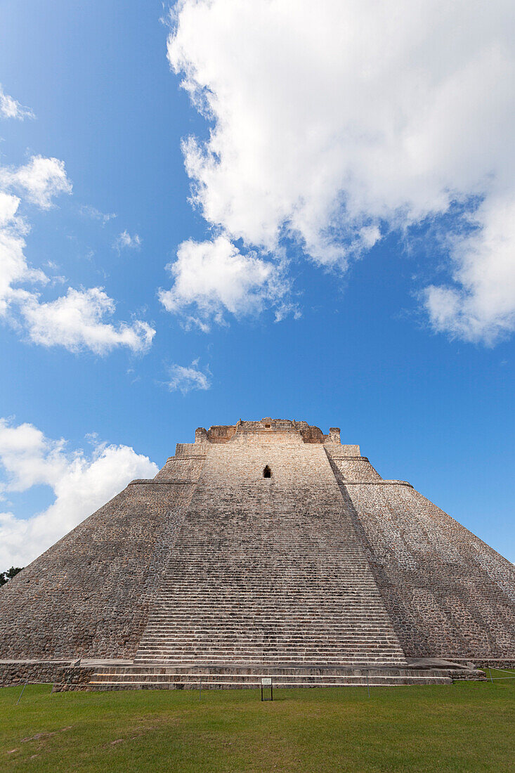The rear side Pyramid of the Magician, Uxmal archeological site, Yucatan, Mexico.