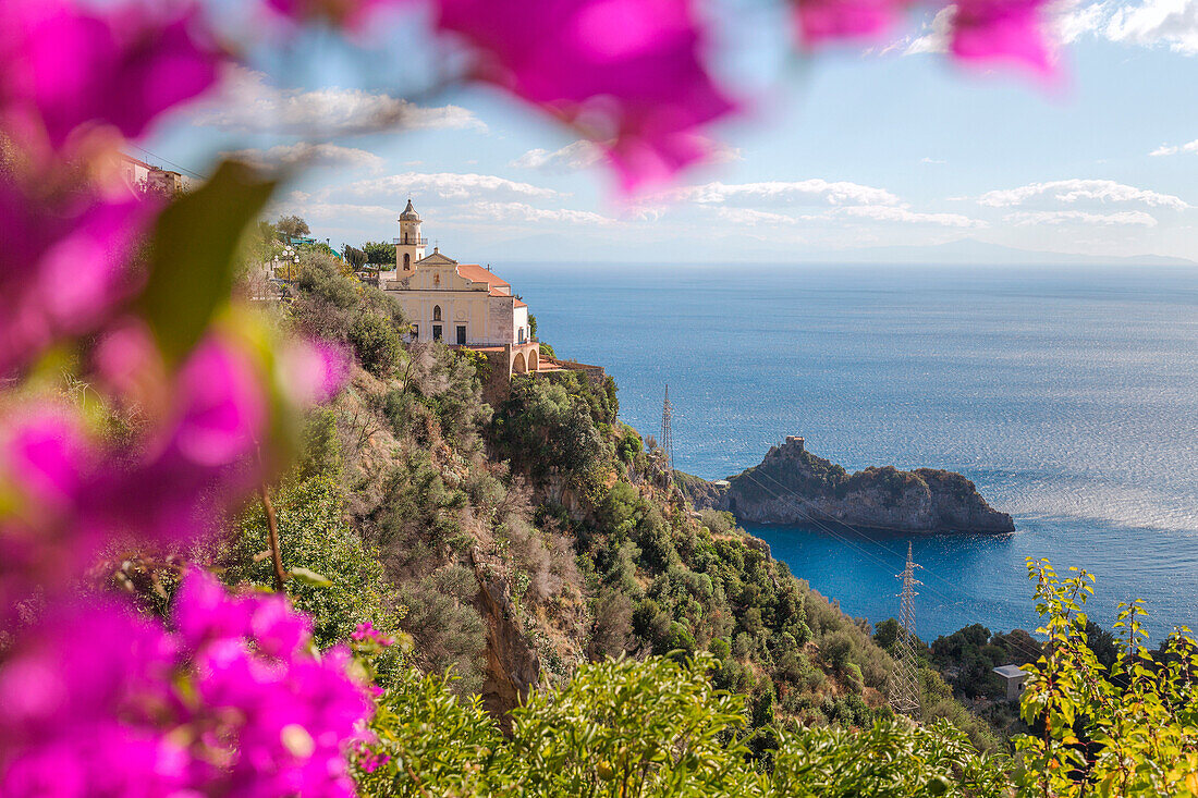 San Giovanni Battista Church and the Amalfi Coast, Conca dei Marini, Salerno province, Campania, Italy, Europe