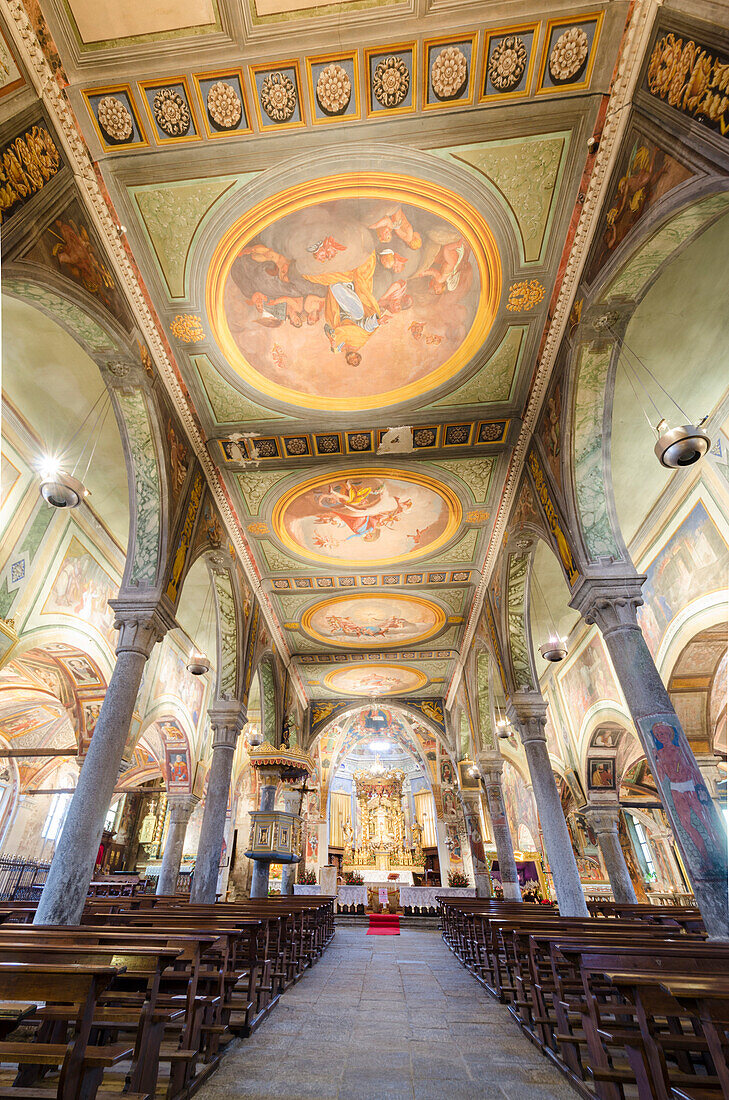 The central nave of San Gaudenzio church in Baceno, Ossola, Piedmont, Italian alps, Italy