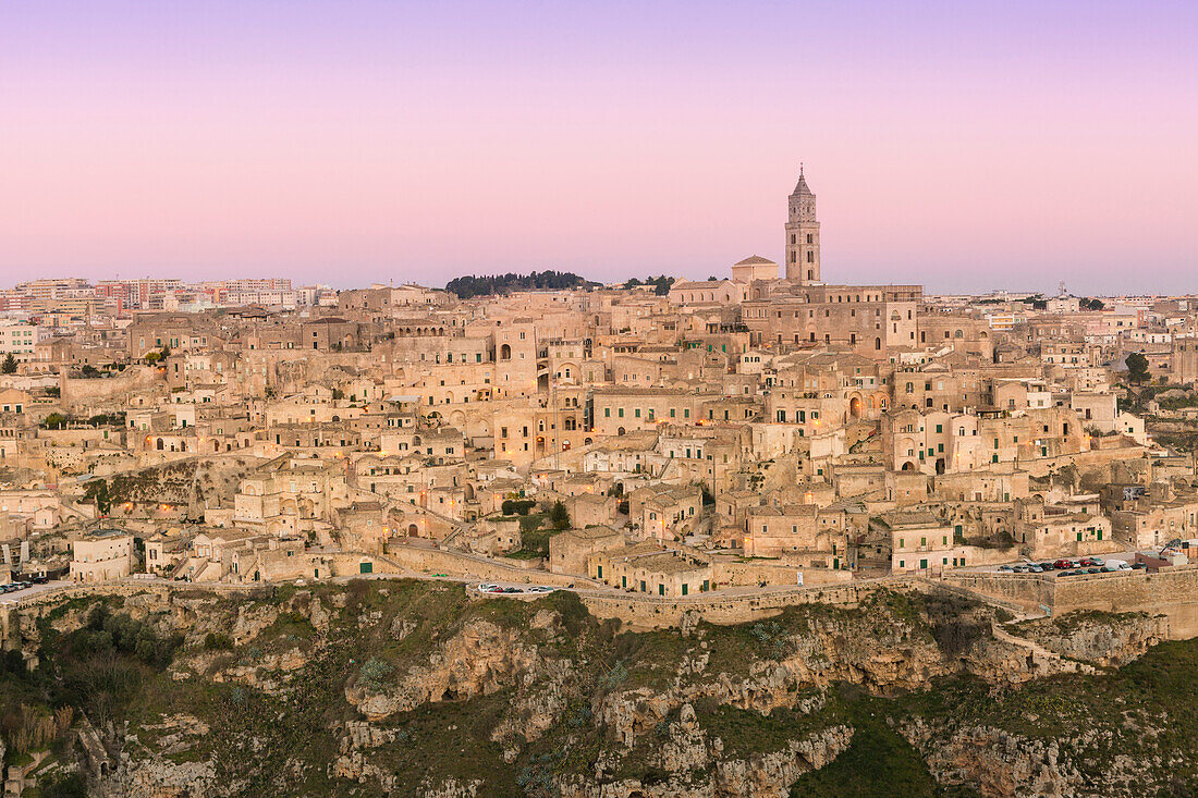 The ancient town Matera at dawn, Matera province, Basilicata, Italy