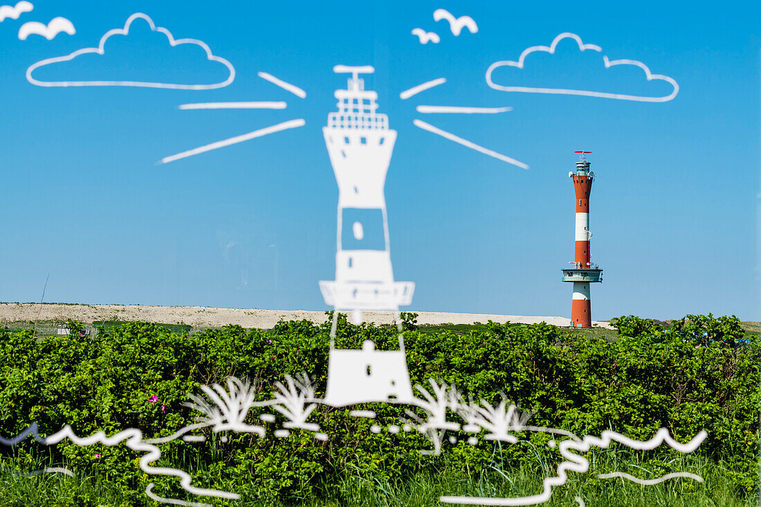 New lighthouse with glass windscreen of a café, Wangerooge, East Frisia, Lower Saxony, Germany