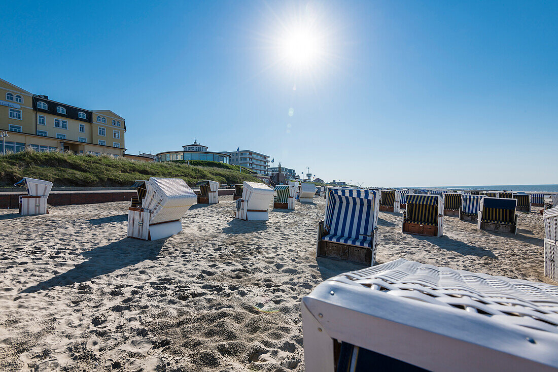 Beach in front of Café Pudding, Wangerooge, East Frisia, Lower Saxony, Germany