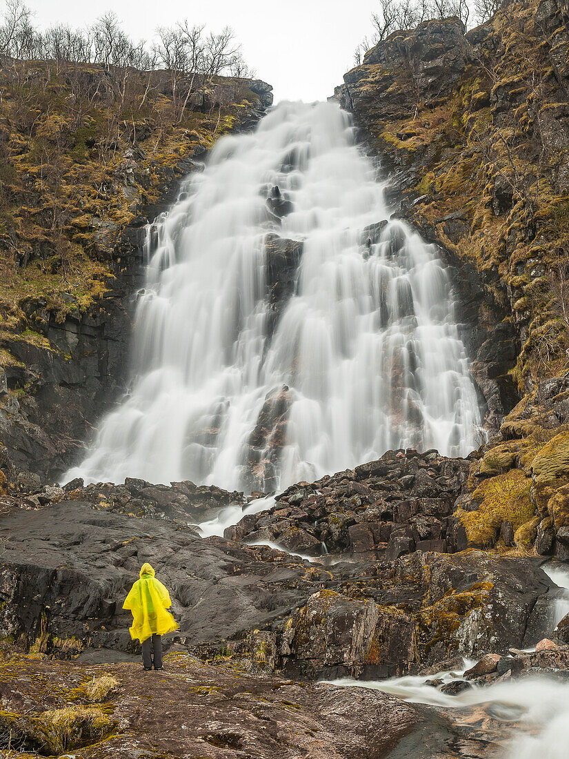 Wassefall im Anderdalen Nationalpark, südlich von Sifjord,  Senja, Norwegen