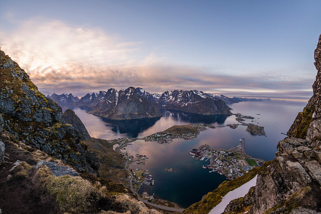 view of Reine and the Reine fjord, Lofoten Islands, Norway