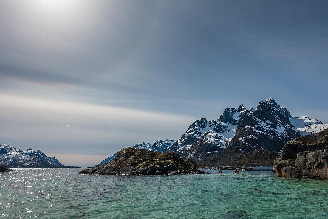 kajaking on Raftsund, north of Digermulen, Lofoten Islands, Norway