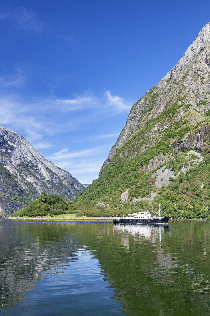 View of Nærøyfjord, a branch of Sognefjord, Gudvangen, Sogn og Fjordane, Fjord norway, Southern norway, Norway, Scandinavia, Northern Europe, Europe