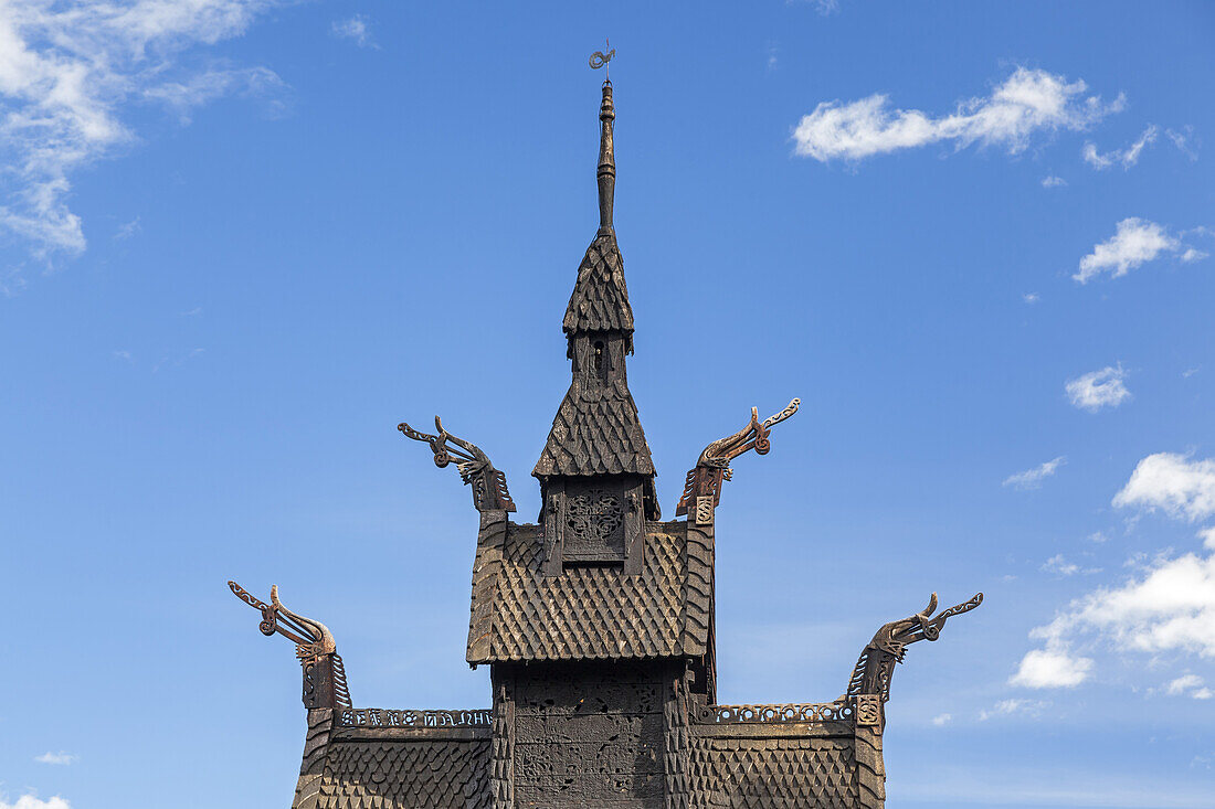 Detail of the famous stave church in Borgund, Sogn og Fjordane, Fjord norway, Southern norway, Norway, Scandinavia, Northern Europe, Europe